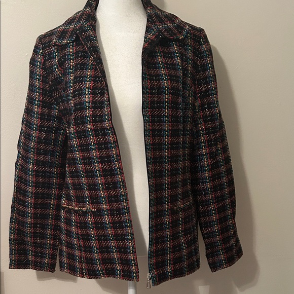Women's Multi-Color Tweed Zip-Front Jacket - Picture 2 of 5